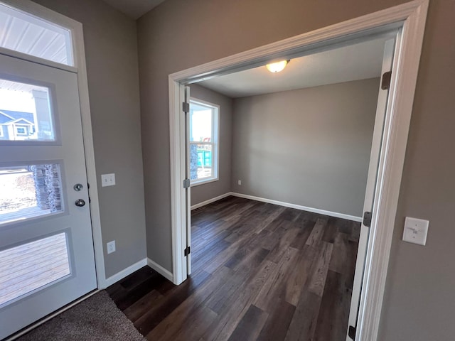 entryway featuring a healthy amount of sunlight and dark wood-type flooring