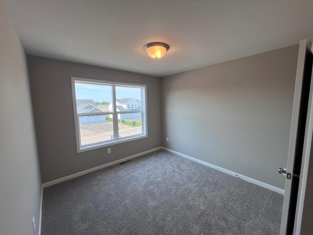 spare room featuring carpet floors and a textured ceiling