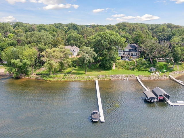 exterior space with a water view