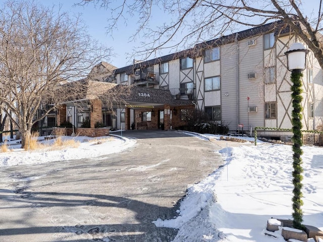 view of snow covered building