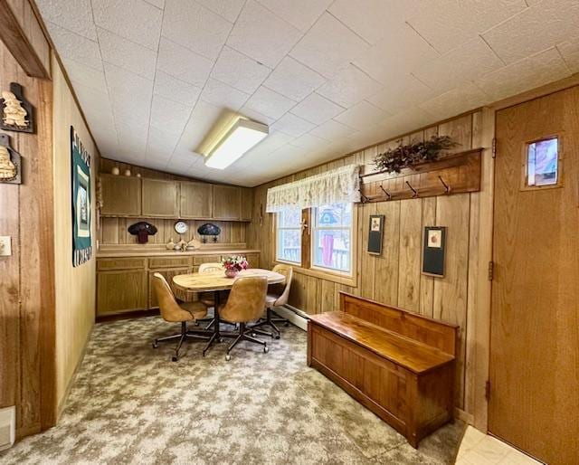 interior space with wood walls and carpet