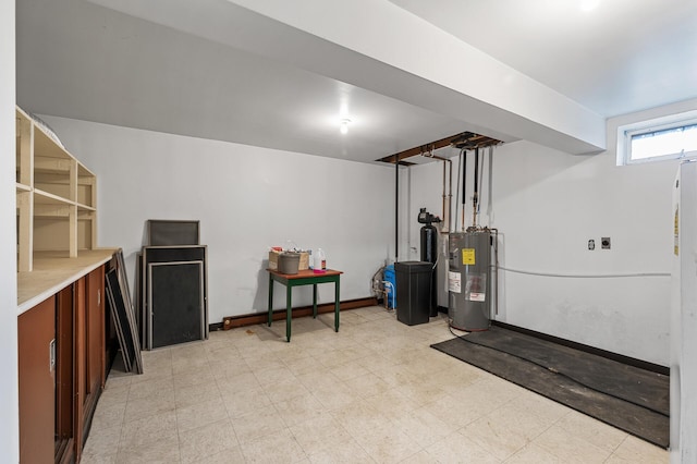 basement featuring electric water heater