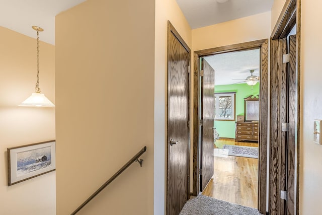 hallway with hardwood / wood-style flooring and a textured ceiling