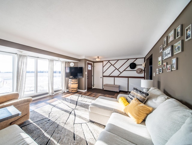 living room with dark wood-type flooring