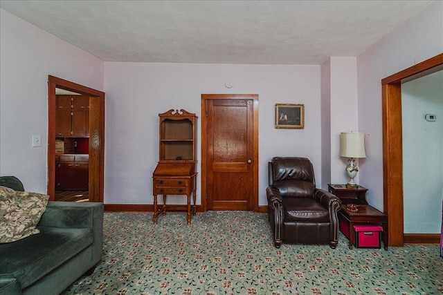 living room with light carpet and a textured ceiling