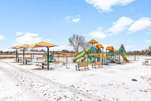 view of snow covered playground