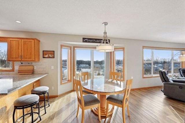 dining space with light hardwood / wood-style floors