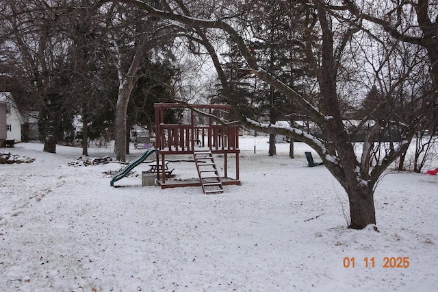 view of snow covered playground