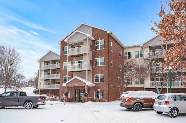 view of snow covered property