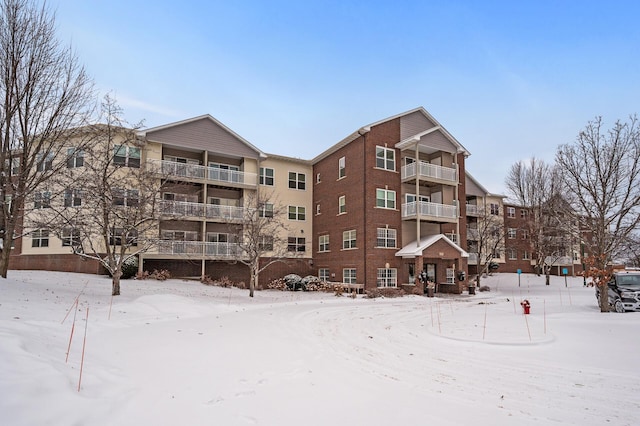 view of snow covered building