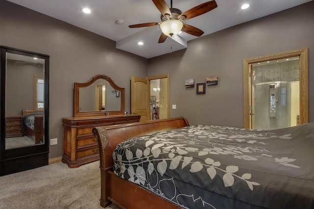 N1865 980th St, Rock Creek Twp, WI 54701 - bedroom with light carpet, recessed lighting, baseboards, and a ceiling fan