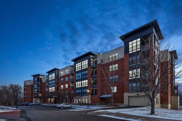 view of snow covered building