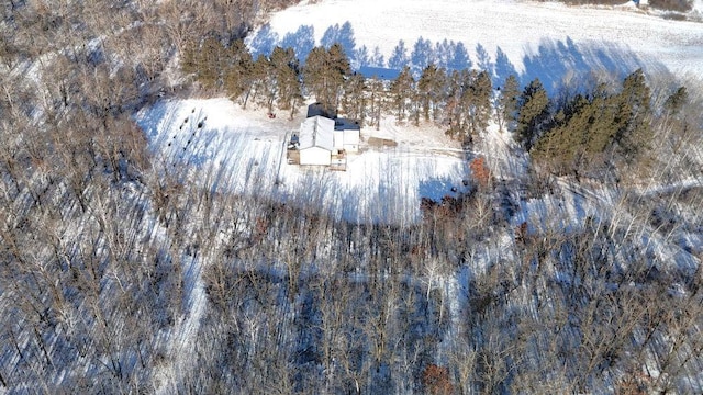 snowy aerial view featuring a view of trees