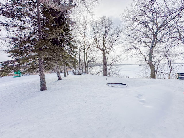 view of yard layered in snow