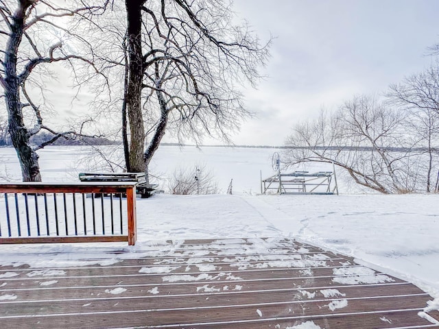 view of snow covered deck