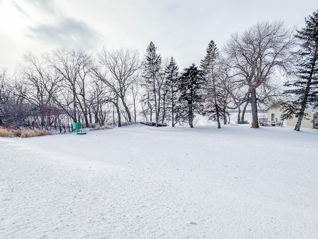 view of yard layered in snow