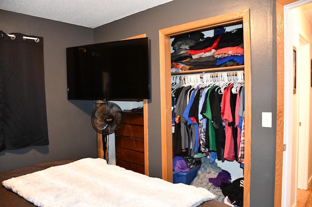 bedroom featuring a textured ceiling and a closet