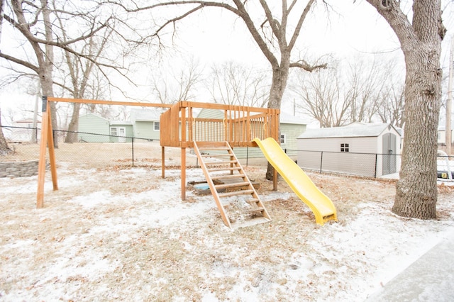 view of snow covered playground