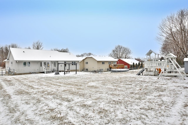 view of snow covered property