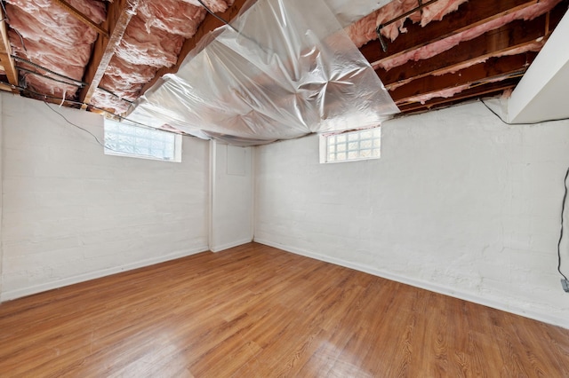 basement with wood-type flooring