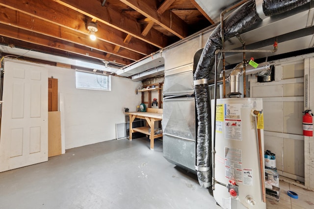 basement featuring gas water heater