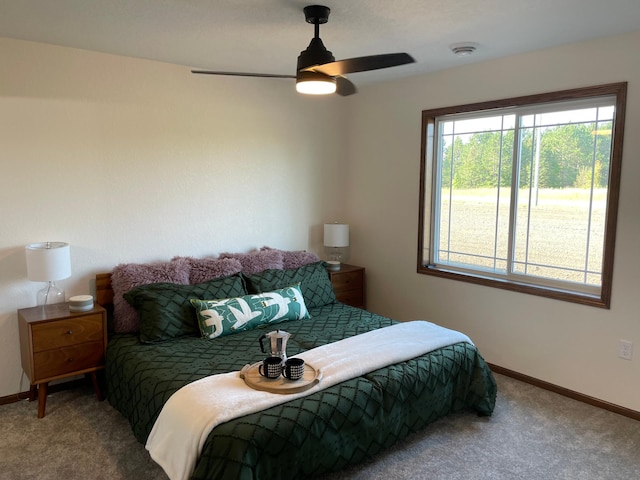 bedroom with carpet flooring and ceiling fan