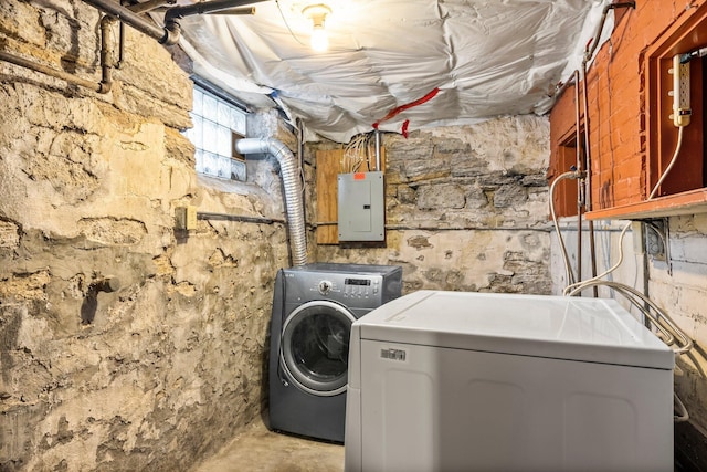 laundry room featuring electric panel and washing machine and dryer