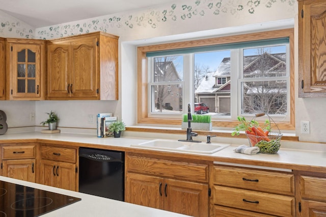 kitchen featuring a healthy amount of sunlight, sink, and black appliances