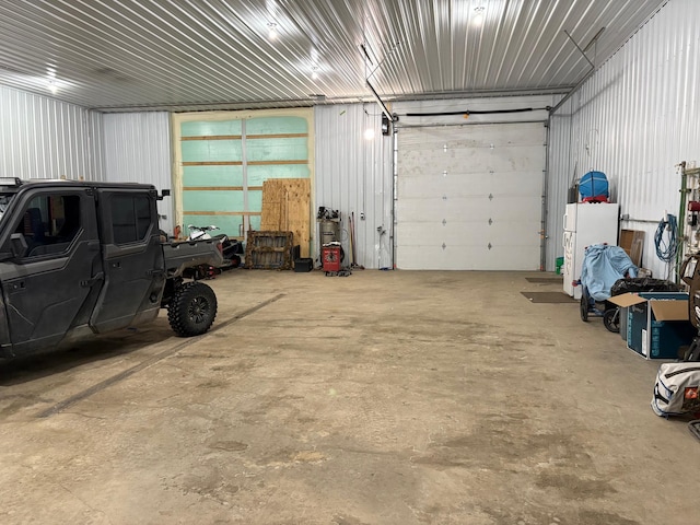 garage with metal wall