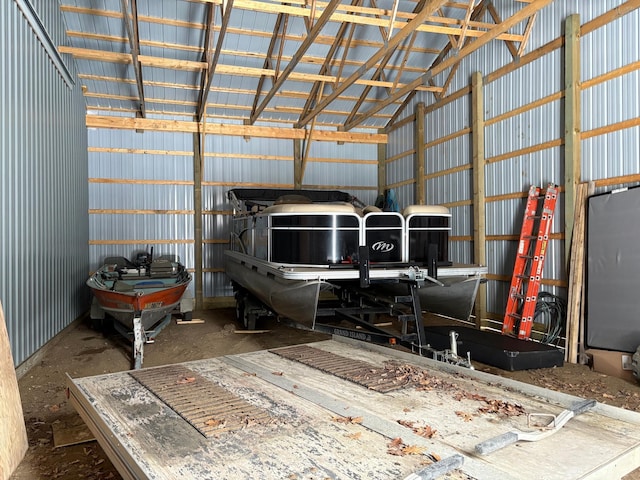 garage with metal wall