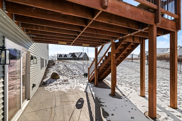 view of snow covered patio