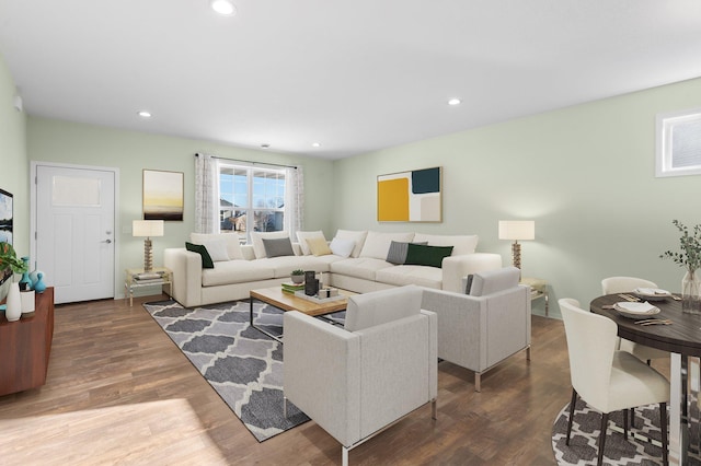 living room featuring dark hardwood / wood-style flooring