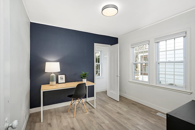 office featuring light hardwood / wood-style flooring