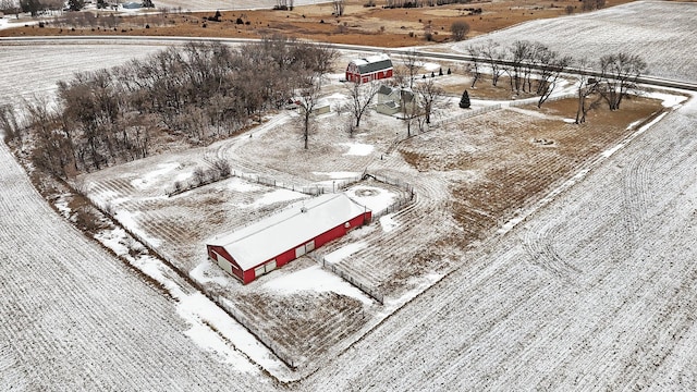 snowy aerial view with a rural view