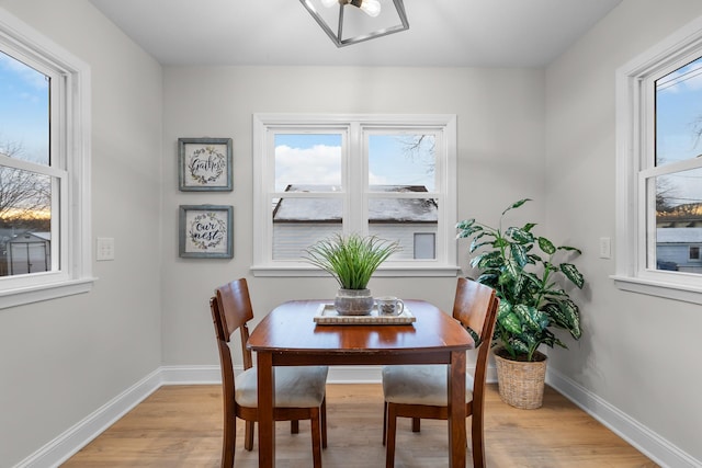 dining space featuring light hardwood / wood-style floors and a wealth of natural light