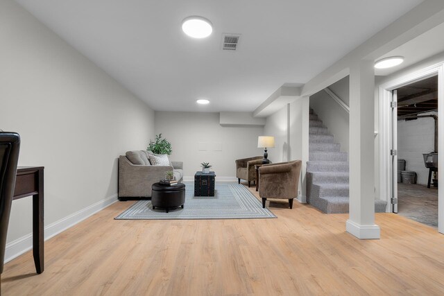 sitting room with light wood-type flooring