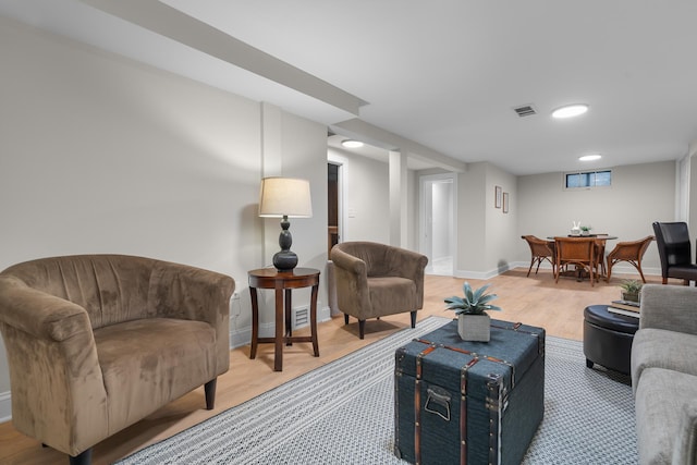 living room featuring light hardwood / wood-style floors