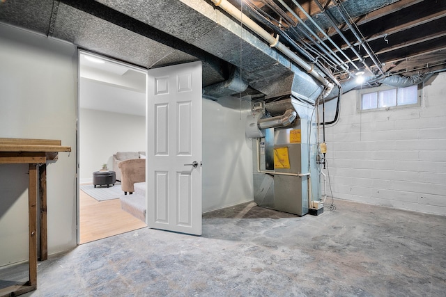 basement with heating unit