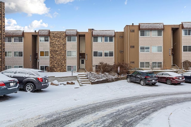 view of snow covered property