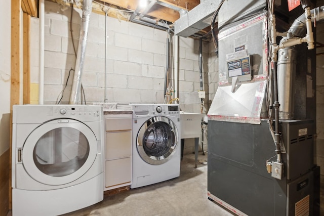 clothes washing area with heating unit and washing machine and clothes dryer