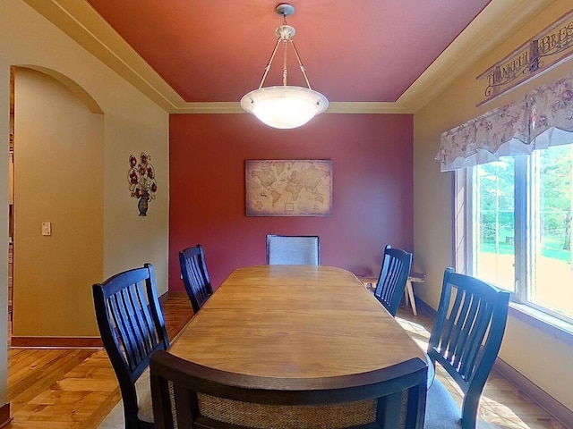 16694 206th Cir, Hutchinson, MN 55350 - dining space with baseboards, light wood-type flooring, and ornamental molding