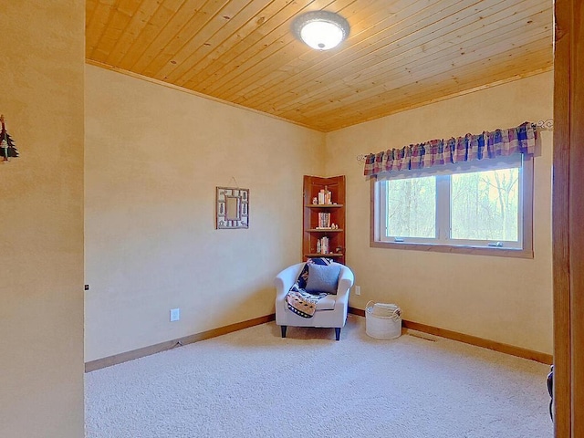 16694 206th Cir, Hutchinson, MN 55350 - sitting room featuring wood ceiling, carpet, baseboards, and ornamental molding