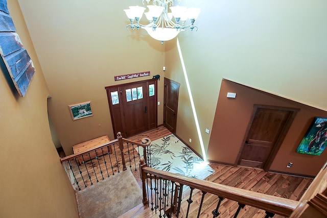 16694 206th Cir, Hutchinson, MN 55350 - entrance foyer with a high ceiling, wood finished floors, and a chandelier