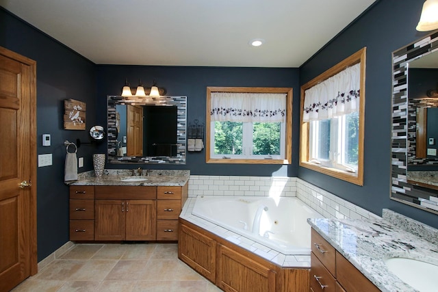 16694 206th Cir, Hutchinson, MN 55350 - full bath featuring two vanities, a tub with jets, and tile patterned floors