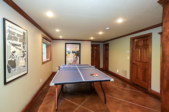 16694 206th Cir, Hutchinson, MN 55350 - playroom with crown molding, recessed lighting, and dark tile patterned flooring