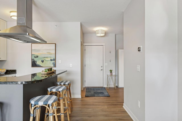 foyer entrance featuring wood-type flooring and a textured ceiling