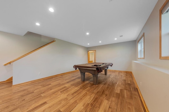 1939 Legacy Dr, Faribault, MN 55021 - rec room with recessed lighting, light wood-style flooring, billiards table, and baseboards