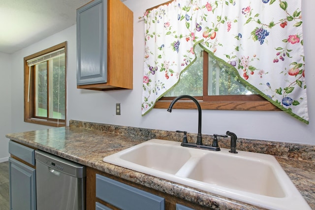 kitchen with stainless steel dishwasher and sink