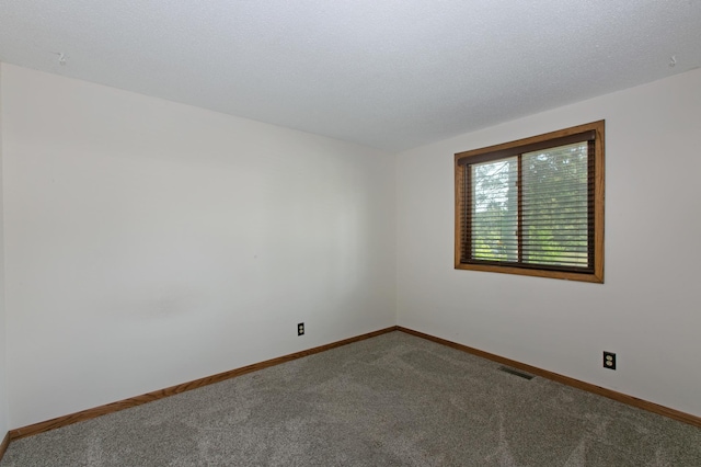 unfurnished room with a textured ceiling and carpet floors