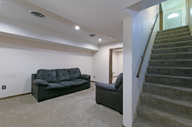 living room featuring carpet